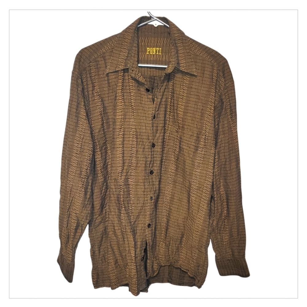 Ponti Vintage Men’s Textured Button Up Shirt M Made in Canada Boho Grunge